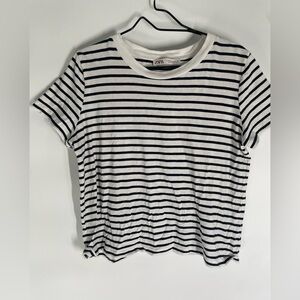 Zara Navy and White Striped Top